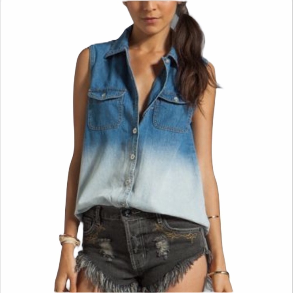 MINKPINK Ombre faded sleeveless denim jean shirt size medium